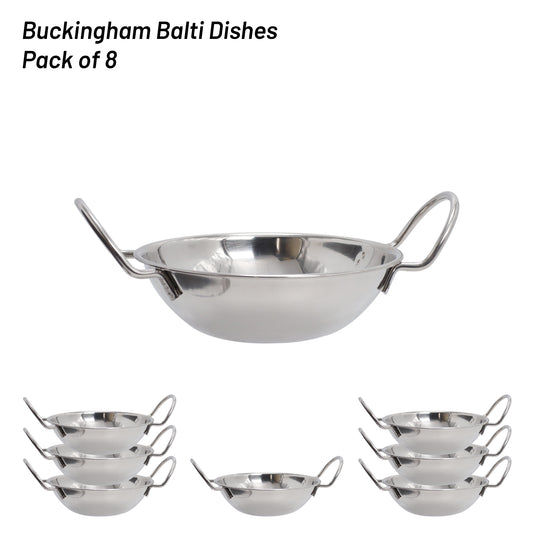 Buckingham Pack of 8 Stainless Steel Balti Bowl 17 cm