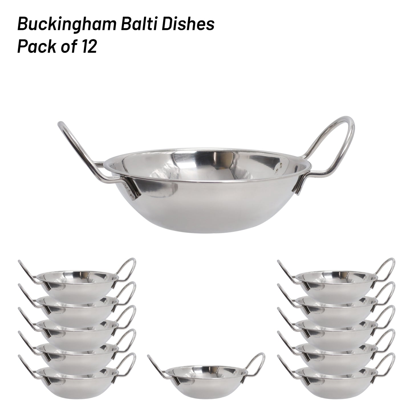Buckingham Pack of 12 Stainless Steel Balti Dishe  15 cm