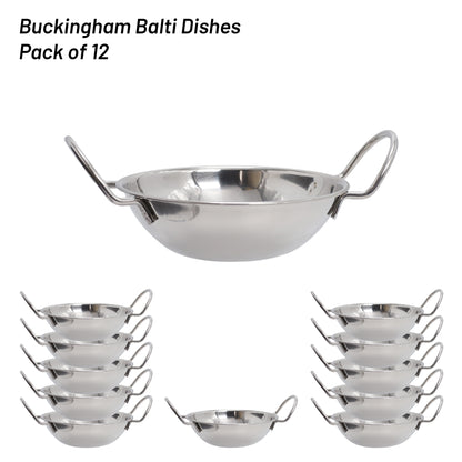 Buckingham Pack of 12 Stainless Steel Balti Dishes 17 cm