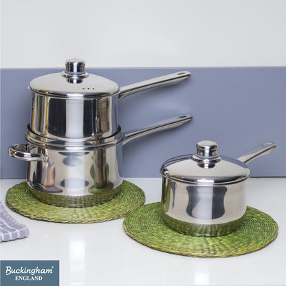 Buckingham 3 Piece Deep Stainless Steel Saucepan Set with Lid