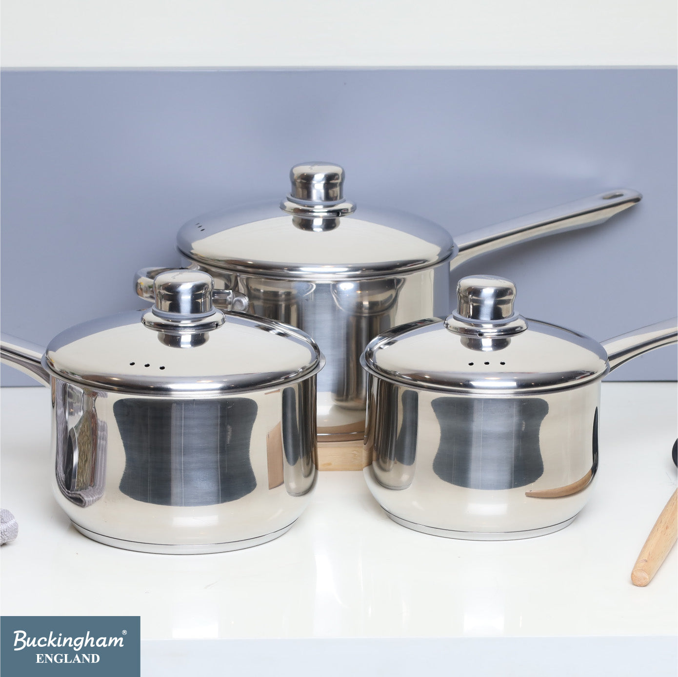 Buckingham 3 Piece Deep Stainless Steel Saucepan Set with Lid
