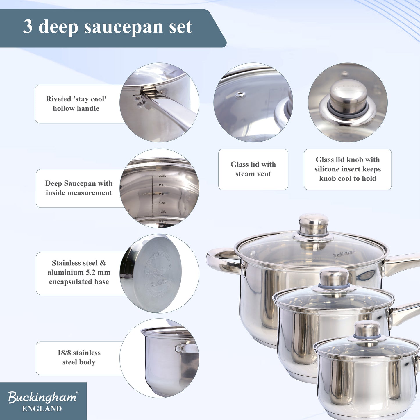 Buckingham 5 Piece Stainless Steel Induction Cookware Set