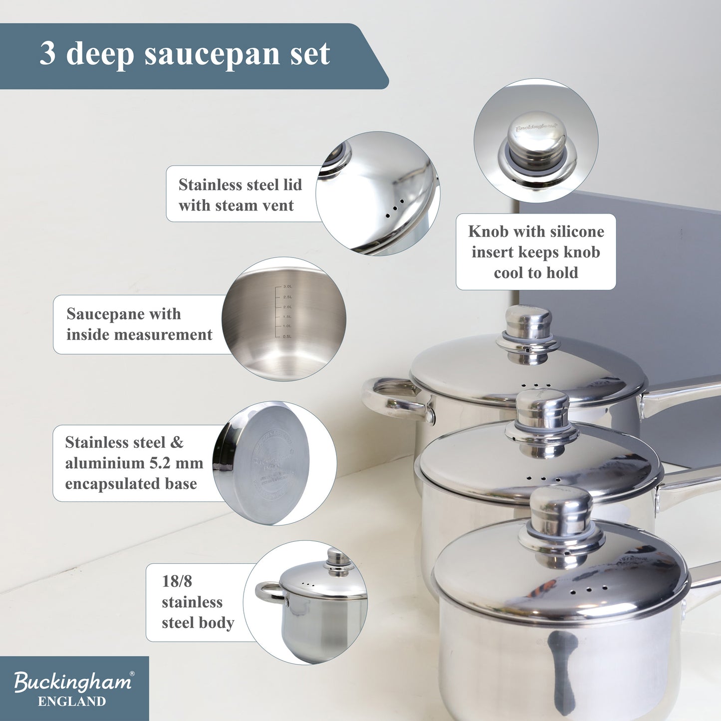 Buckingham 5-Piece Stainless Steel Cookware Set