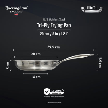 Buckingham Elite-Tri 18/8 Stainless Steel Frying Pan Uncoated.