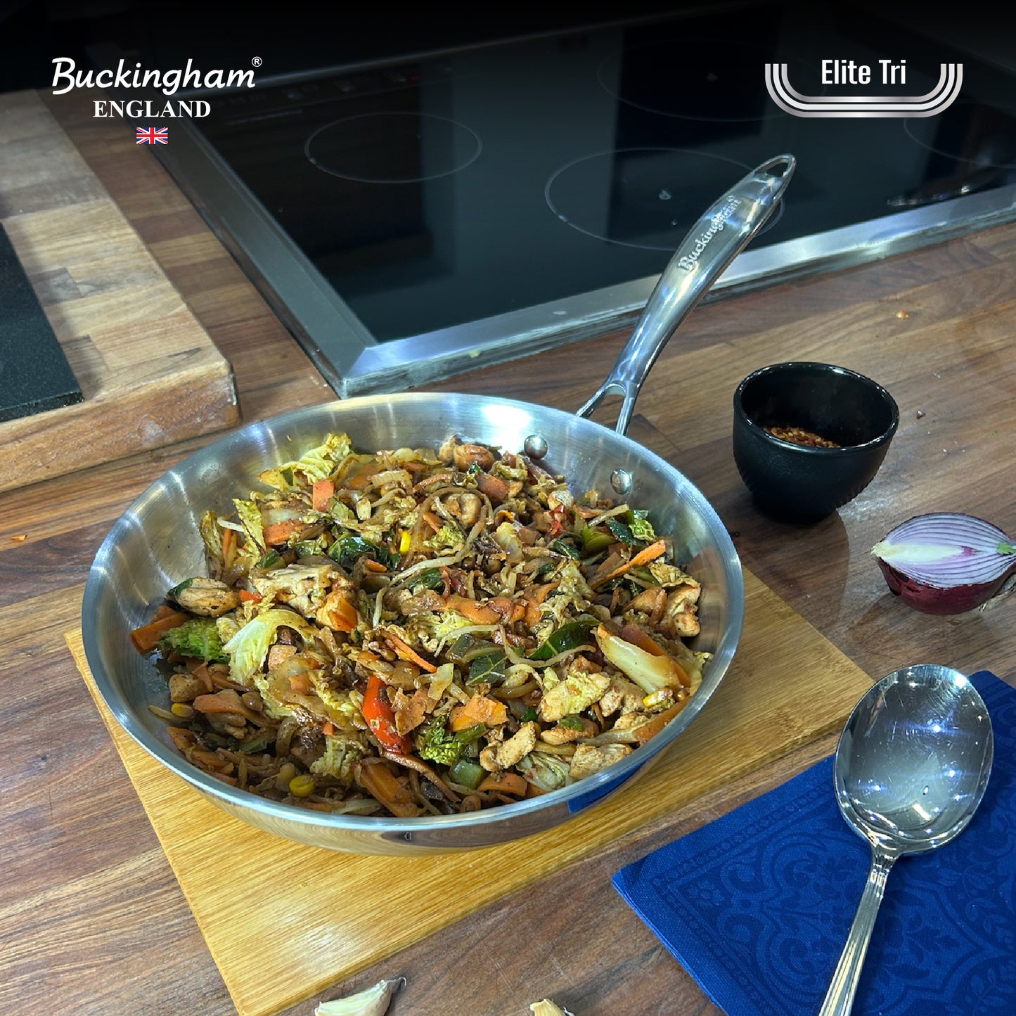 Buckingham Elite-Tri 18/8 Stainless Steel Frying Pan Uncoated.