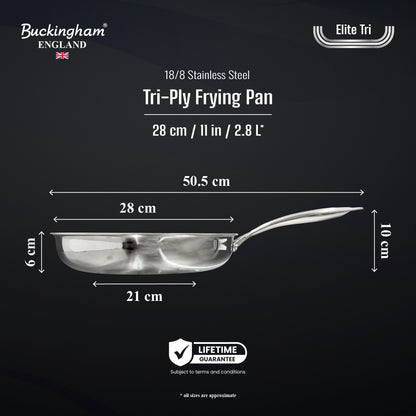 Buckingham Elite-Tri 18/8 Stainless Steel Frying Pan Uncoated.