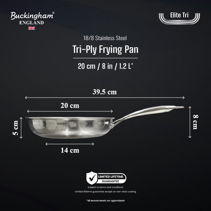 Buckingham Elite Tri-ply 18/8 Stainless Steel Frying Pan (ILAG ultimate non-stick coating)