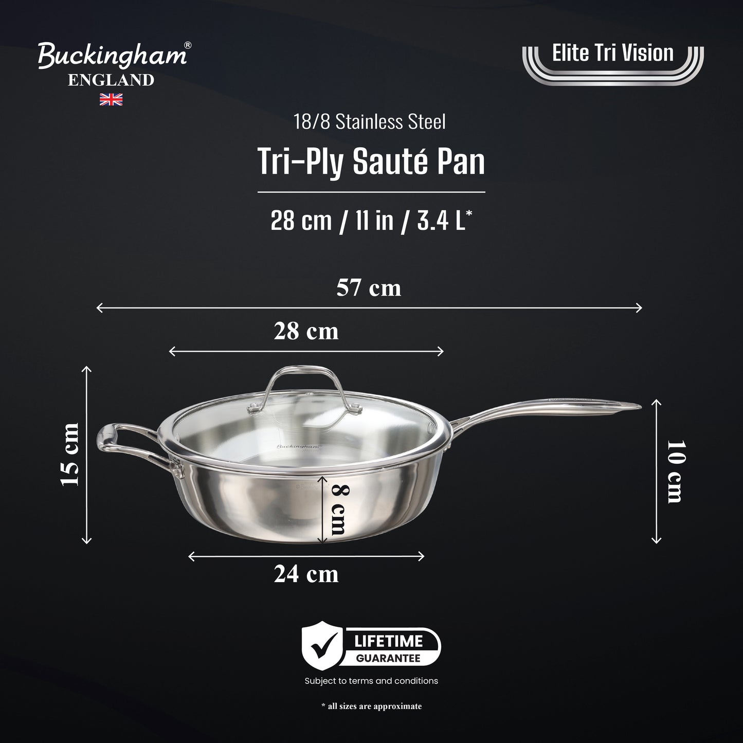 Buckingham Elite Tri-ply 18/8 Stainless Steel Sauté Pan