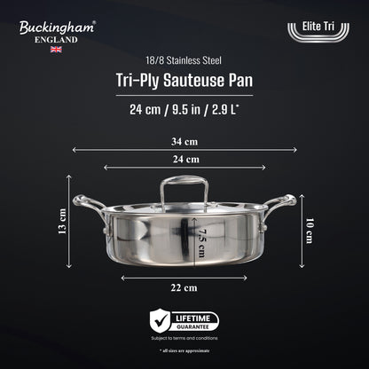 Buckingham Elite Tri-ply 18/8 Stainless Steel Sauteuse pan