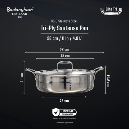 Buckingham Elite Tri-ply 18/8 Stainless Steel Sauteuse pan
