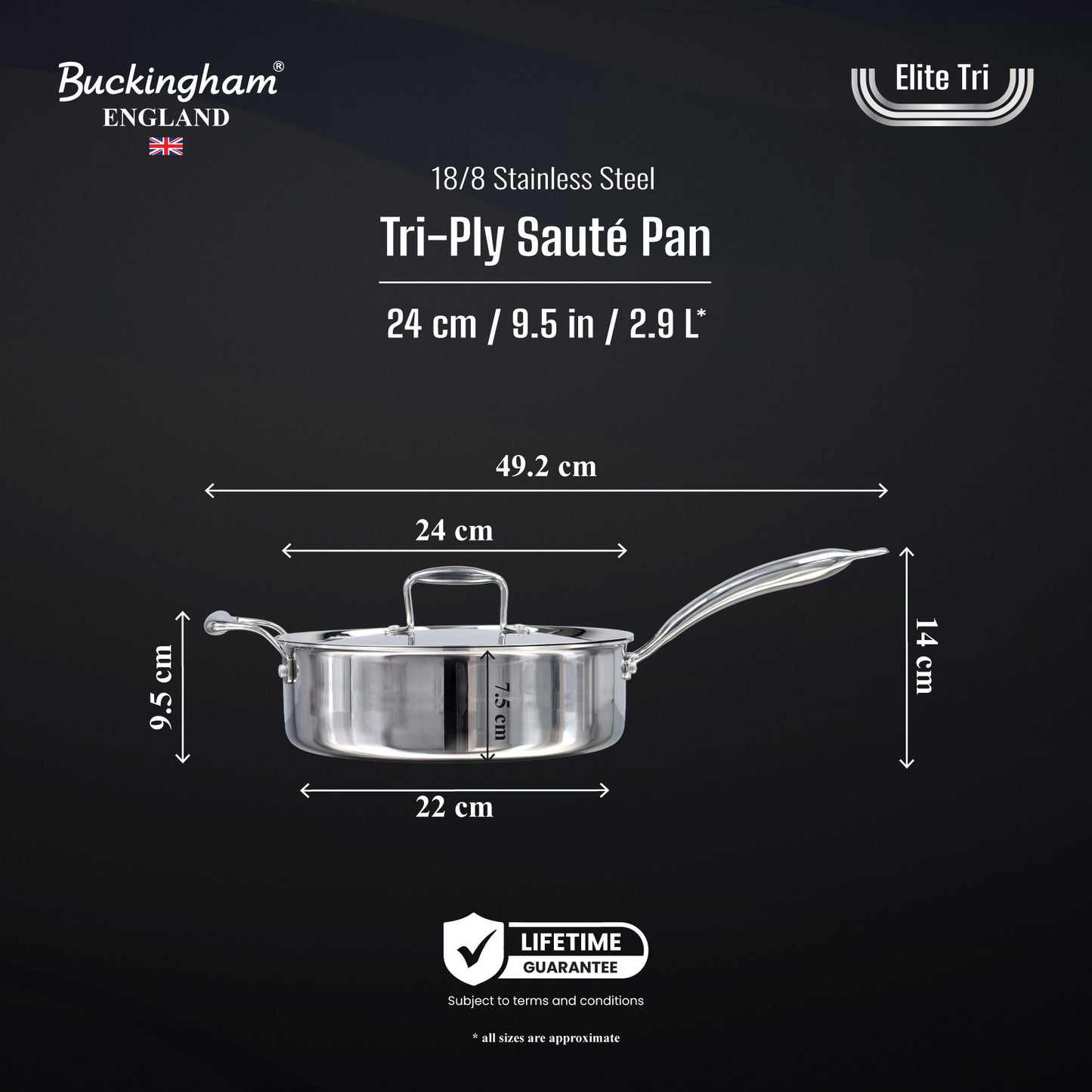 Buckingham Elite Tri-ply 18/8 Stainless Steel Saute pans