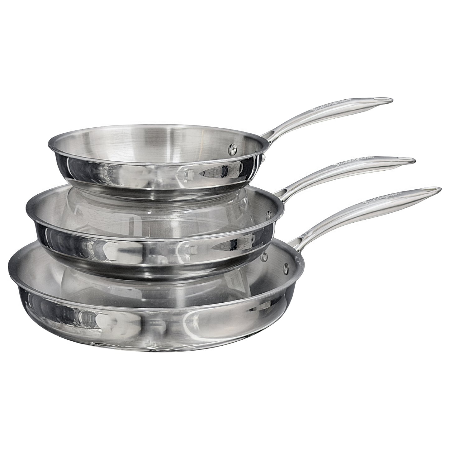 Buckingham Elite Tri-Ply 18/8 Stainless Steel Frying Pan set of 3, Uncoated.