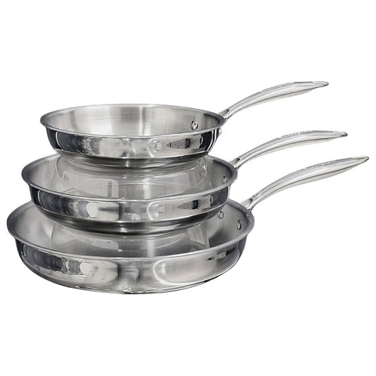 Buckingham Elite Tri-Ply 18/8 Stainless Steel Frying Pan set of 3, Uncoated.