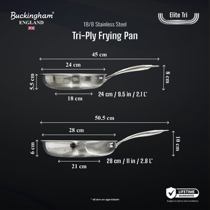 Buckingham Elite-Tri 18/8 Stainless Steel Frying Pan set of 2, Uncoated.