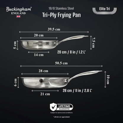 Buckingham Elite-Tri 18/8 Stainless Steel Frying Pan set of 2, Uncoated.