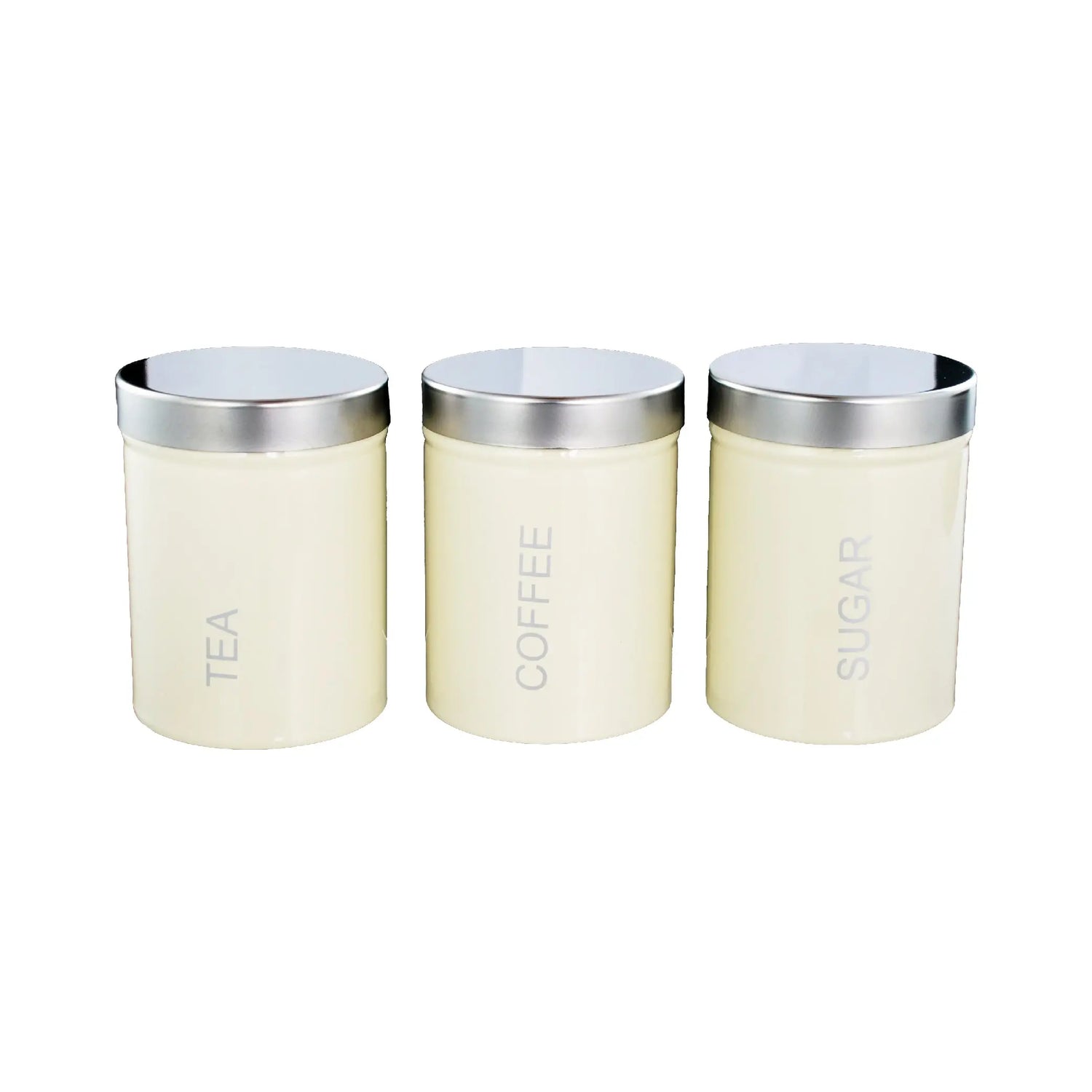 Buckingham 3-Piece Kitchen Storage Canister Jars Ideal for Tea Coffee and Sugar with Stainless Steel Lid, Cream, 10 cm Buckingham Cookware UK Buckingham Cookware UK