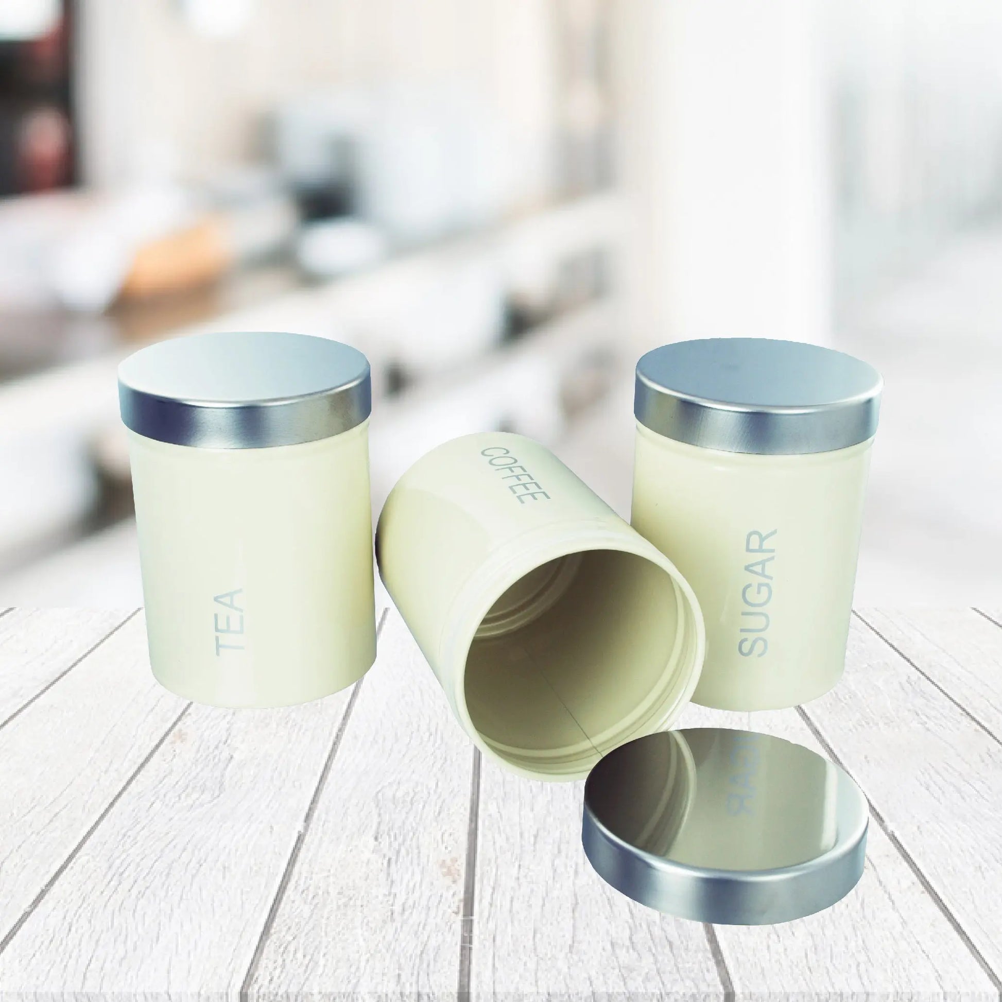 Canister Sets Beige Tea Coffee Sugar Canisters Buckingham 3-Piece