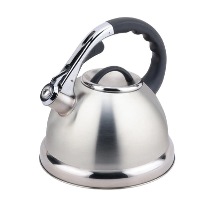Buckingham Stove-Top Induction Stainless Steel Whistling Kettle Satin Finish with Soft Touch Black Easy Grip Handle 3.5 litres. Buckingham Cookware UK