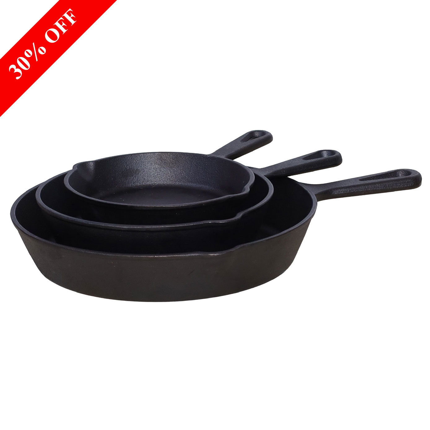 Buckingham Pre-Seasoned Cast Iron Skillet Set of 3 Frying Pan 16 cm, 20 cm & 25 cm