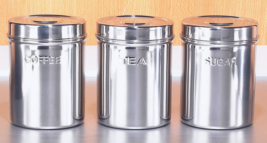 Buckingham 3 Piece Stainless Steel Storage Canisters Set Tea Coffee Sugar, Mirror Finish