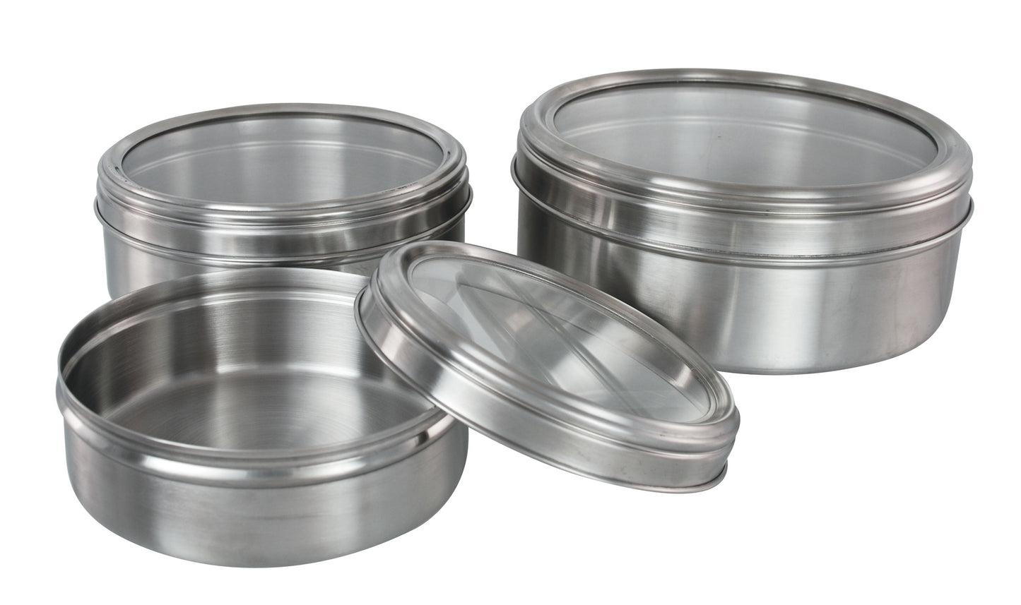 Buckingham Stainless Steel Set of 3 Storage Set for Cakes Cookies Biscuits Sweets Nuts Craft Accessories, Matt Finish
