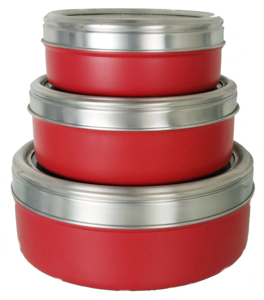 Buckingham Stainless Steel Set of 3 Storage Set for Cakes Cookies Biscuits Sweets Nuts Craft Accessories, Red
