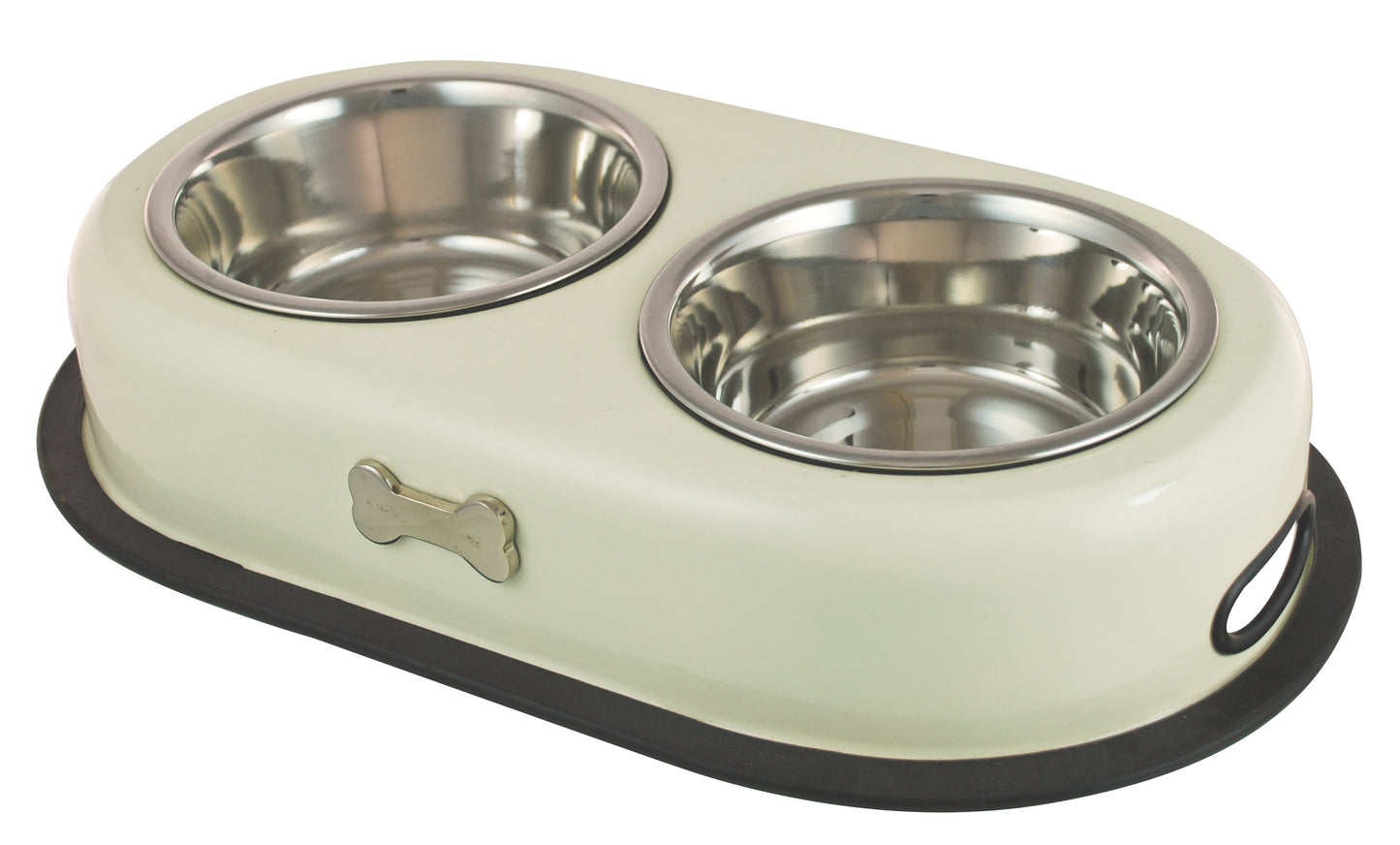 Buckingham Stainless Steel Double Dog Bowls Pet Twin Dish Water Food Station, Cream