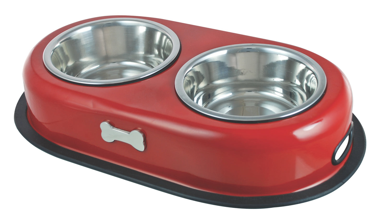 Buckingham Stainless Steel Double Dog Bowls Pet Twin Dish Water Food Station, Red