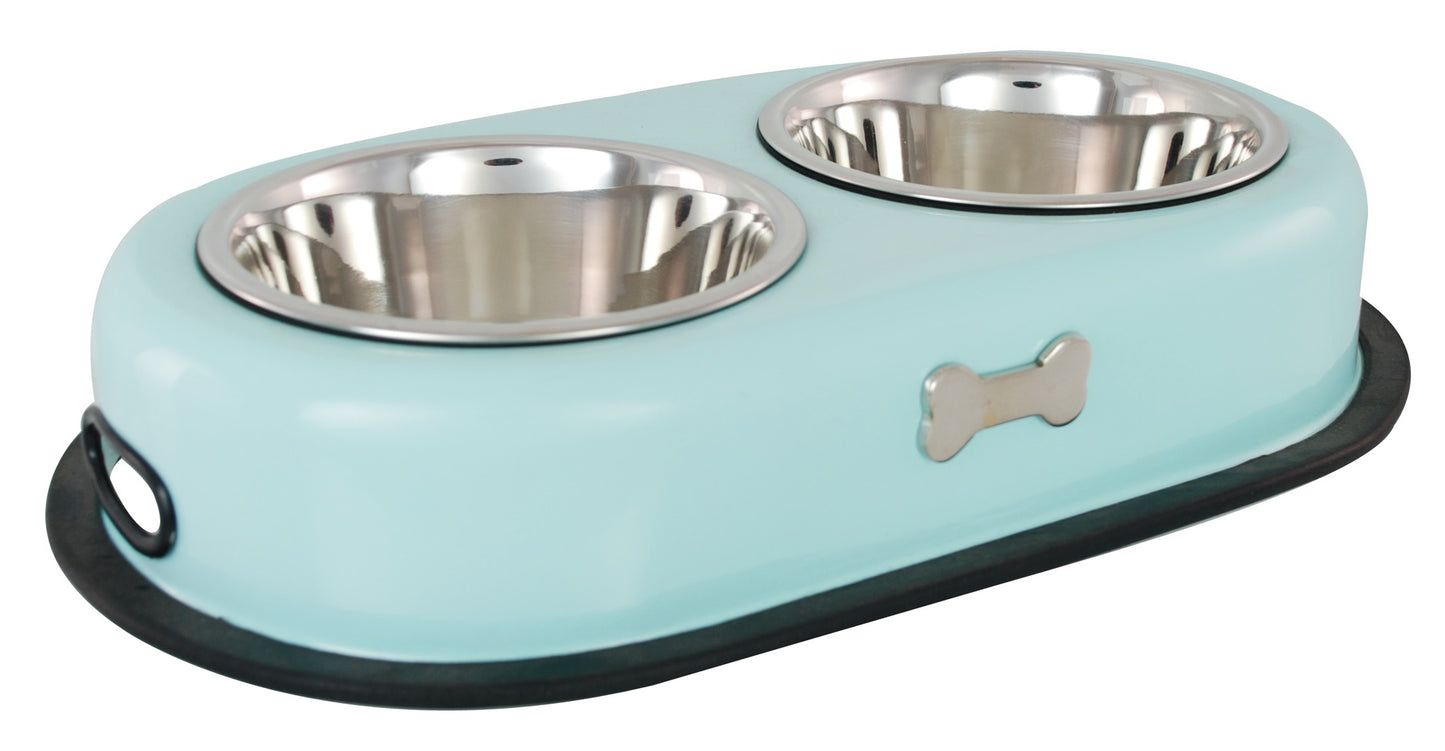 Buckingham Stainless Steel Double Dog Bowls Pet Twin Dish Water Food Station, Baby Green