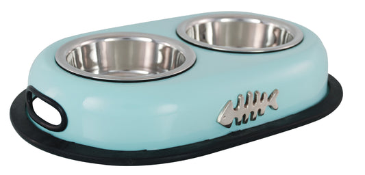 Buckingham Stainless Steel Double Pet Bowl Cat Twin Dish Water Food Station, Baby Green