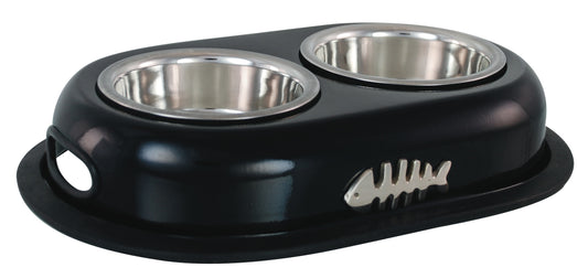 Buckingham Stainless Steel Double Pet Bowl Cat Twin Dish Water Food Station, Black