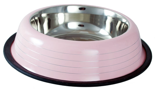 Buckingham Striped Dog Bowl Pink (32oz)