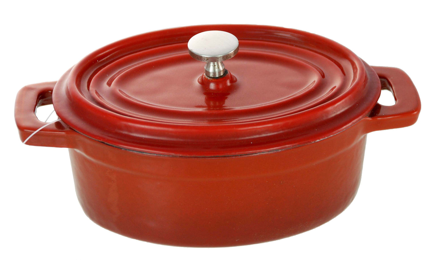 Buckingham Enamel Cast Iron Mini Oval Casserole Pot Soufflé Dish Ramekins, Red