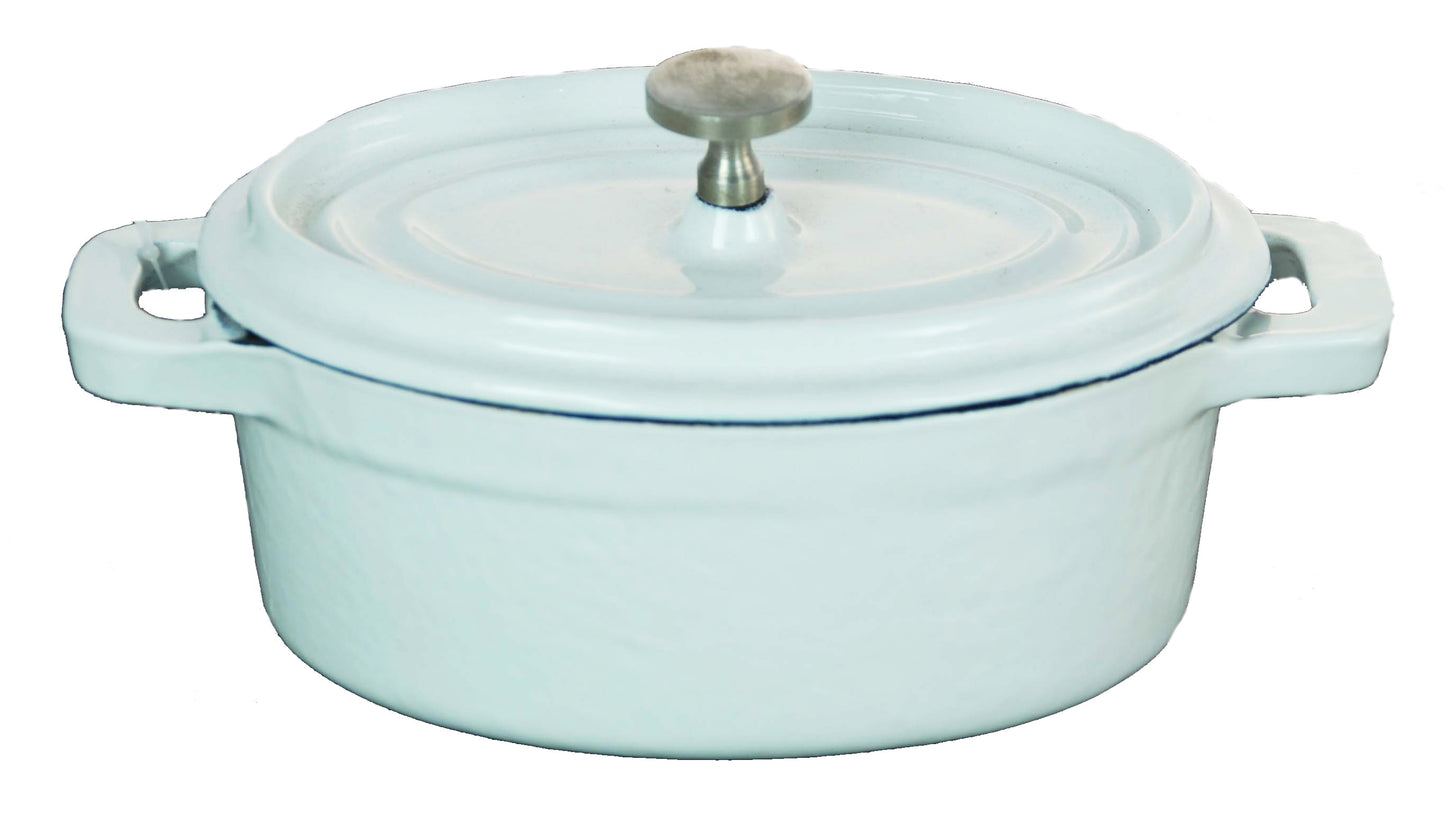Buckingham Enamel Cast Iron Mini Oval Casserole Pot Soufflé Dish Ramekins, White