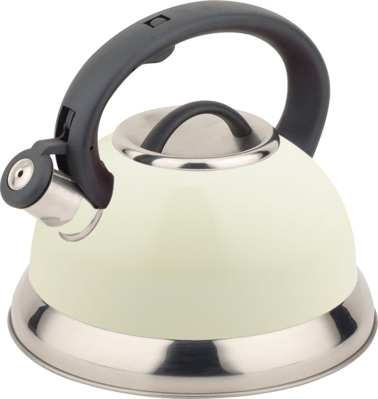 Buckingham Stainless Steel Stove Top Induction Gas Whistling Kettle 3 L - Cream
