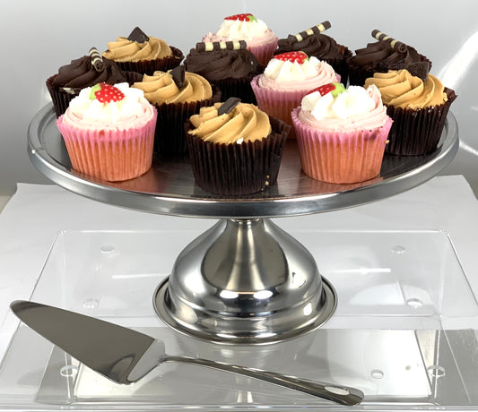 Buckingham Stainless Steel Cake Stand Cup Cakes Display Stand 30 cm + Cake Server