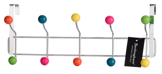 Buckingham Over The Door 10 Hook Coat Hanger with Mutli - Coloured Plastic Ball - Premium Quality