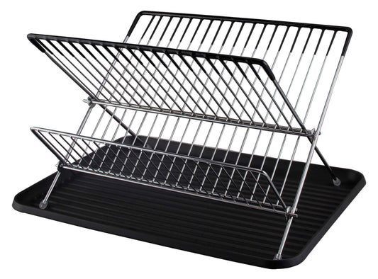 Buckingham Folding 2 Tier Dish Drainer Dish Drying Rack with Board / Tray, Chrome Plated