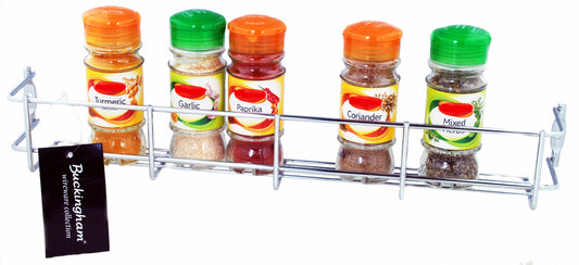 Buckingham One Tier Spice & Herb Rack-Wall Mountable or Kitchen Cupboard Door Storage, Sturdy Gauge Chrome Plated Wire Construction, Premium Quality,