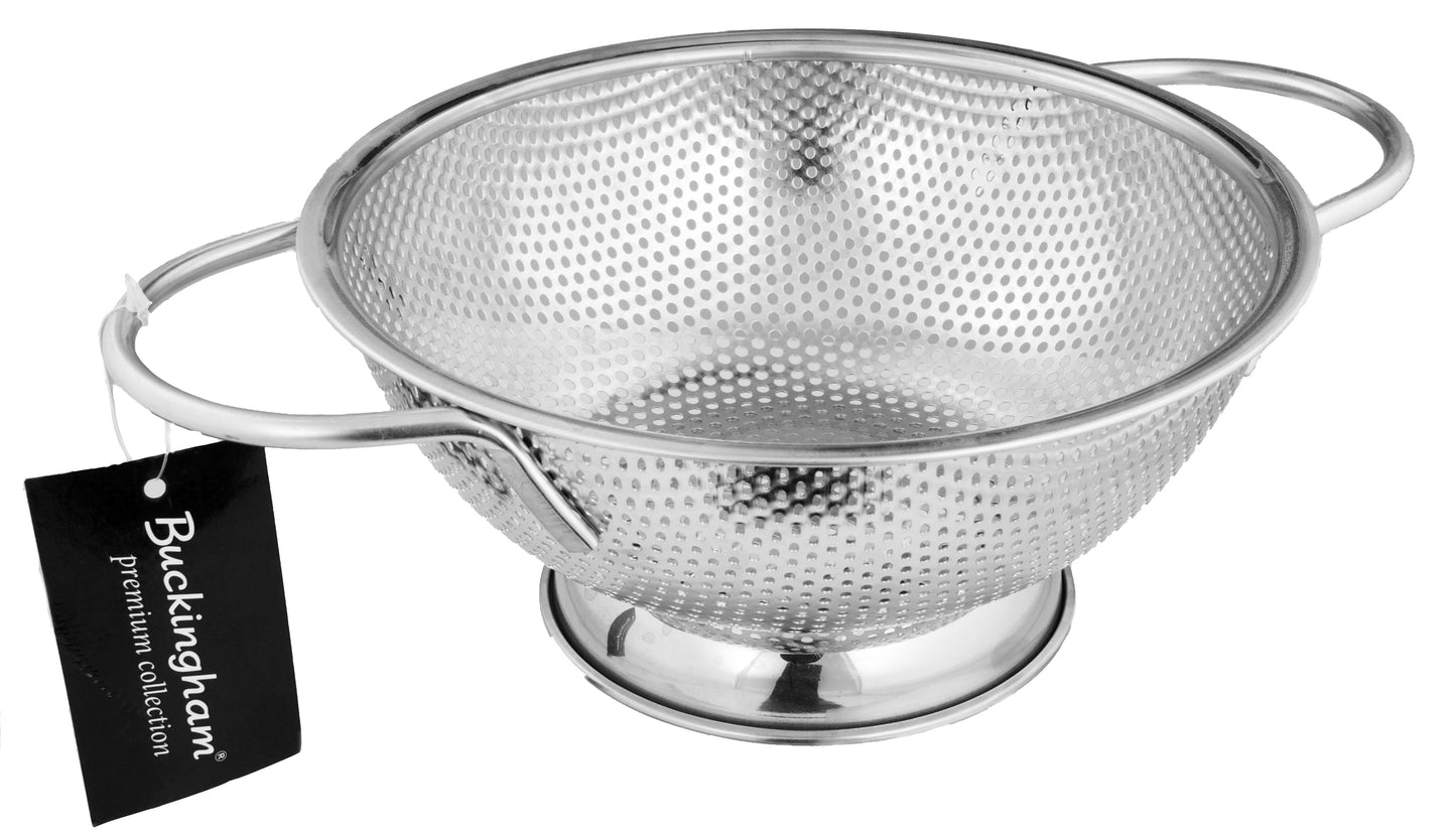Buckingham Micro-perforated Colander Strainer For Rice Pasta Spaghetti Noodles Vegetables Fruits Cooking and Kitchen Use, Stainless Steel, 19.5 cm