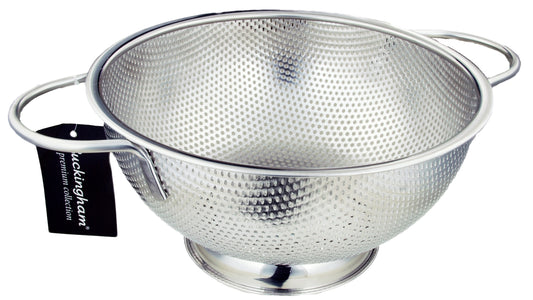 Buckingham Micro-perforated Stainless Steel Colander Strainer For Rice Pasta Spaghetti Noodles Vegetables Fruits Cooking and Kitchen Use - 25.5 cm, Stainless Steel.
