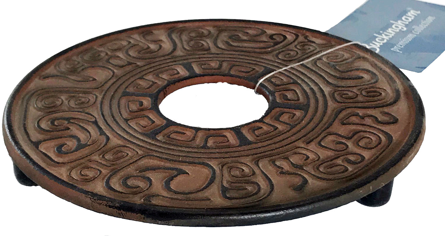 Buckingham Japanese Style Cast Iron Trivet Hot Plate Pot Stand Worktop Protector, 14 cm, Brown, Aztec