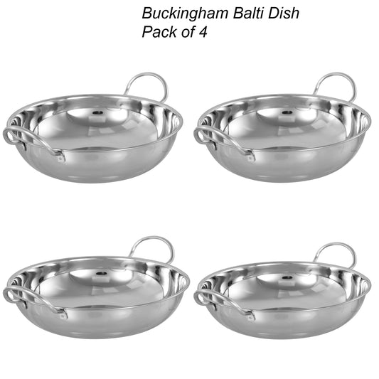 Buckingham Stainless Steel Balti Dish Indian Curry Food Serving Dish 15 cm, Pack of 4