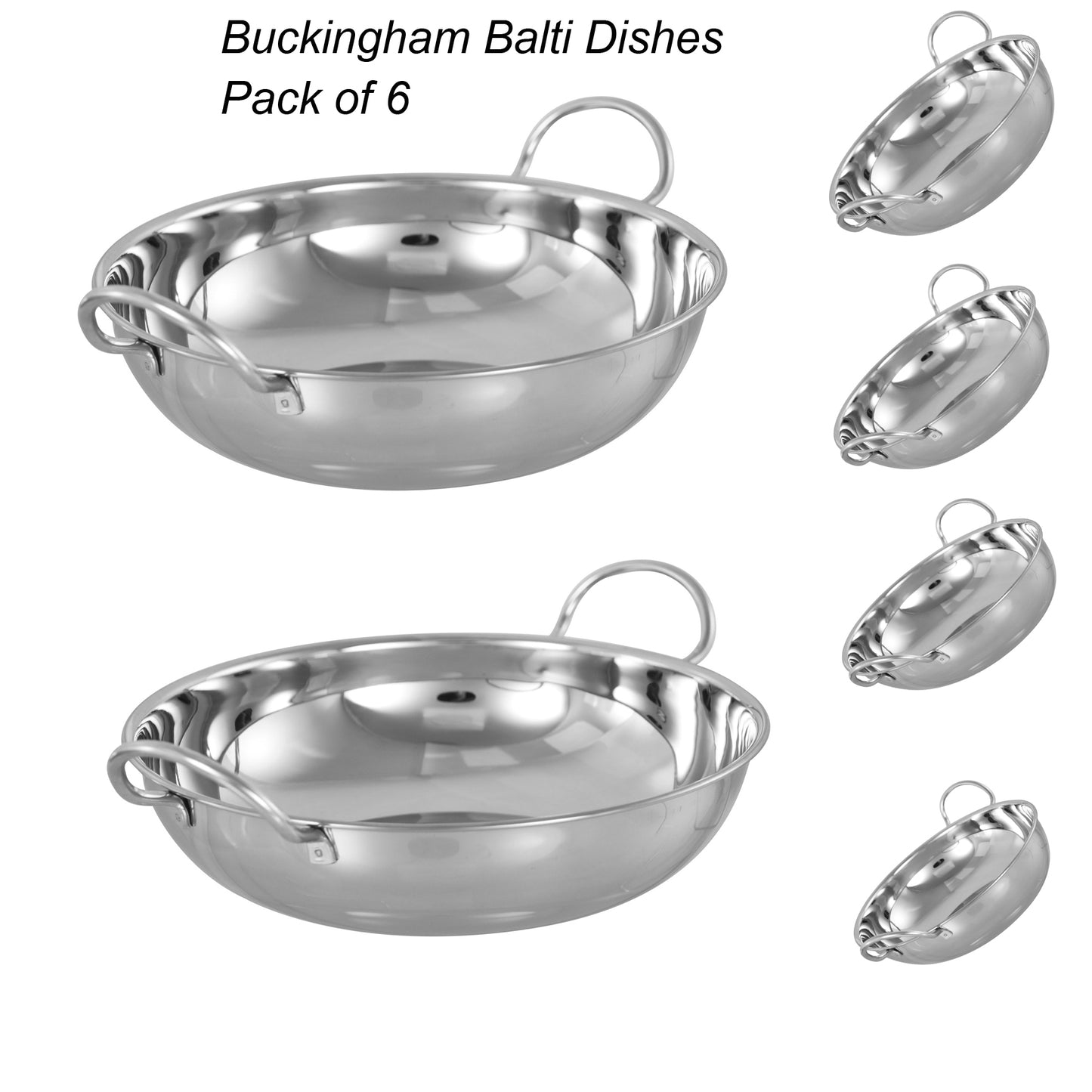 Buckingham Stainless Steel Balti Dish Indian Curry Food Serving Dish 15 cm, Pack of 6