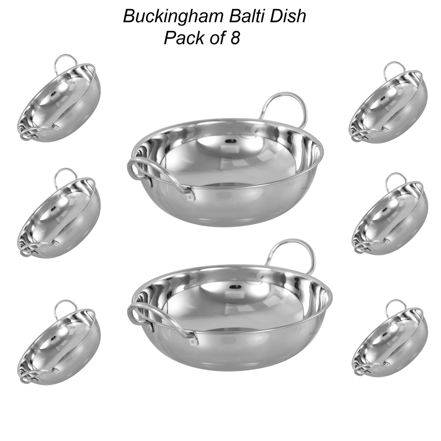 Buckingham Stainless Steel Balti Dish Indian Curry Food Serving Dish 15 cm, Pack of 8