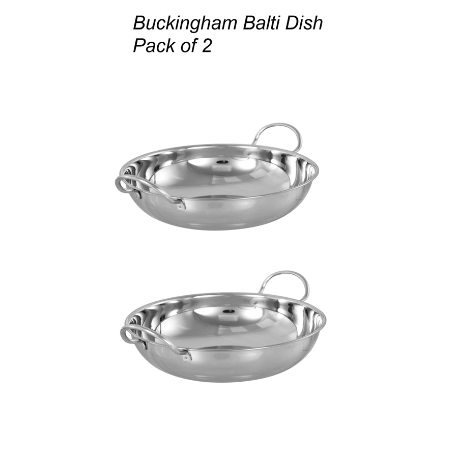 Buckingham Stainless Steel Balti Dish Indian Curry Food Serving Dish 17 cm, Pack of 2